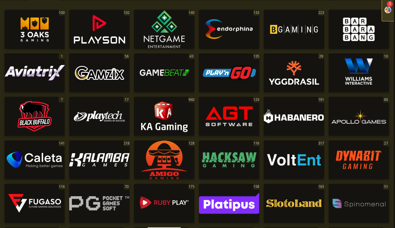 Сторінка провайдерів у El Slots: список студій, фільтр за брендами та перехід до їхніх ігор